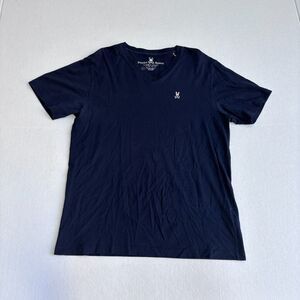 Psycho Bunny V Neck T Shirt Mens 6 / L Navy Short Sleeve Bunny Logo Pima Cotton